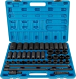 VEVOR Jeu de Douilles à Choc 1/2&Prime; 43PCs, 6 Pans en Acier Allié CR-V, Douilles à Impact Métriques Standard/Profonds 9-30 mm, avec Barre d&rsquo;Extension et Mallette de Transport, pour Réparation Auto