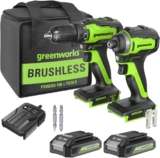 Greenworks 24V TOUNERIS sans fil 35 Nm et VISSEUSE Clé à chocs à percussion sans fil 220Nm, MOTEUR sans balais, 2 BATTERIES 2Ah, 1 CHARGEUR