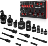 DAKCOS Lot de 17 Adaptateurs Porte Douille à Choc 1/4” 3/8” 1/2” Douilles Impact Cardan Pivotantes Rotatifs Joint Universal Adaptateur de Clé pour Visseuse et Perceuse, en Cr-Mo