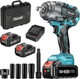 Uaoaii 1300 N.m Clé à choc sans fil, Clé à choc sans fil pour changer les pneus des camions avec deux batteries 5000 mAh, Visseuses à choc à percussion Moteur sans balais avec coffret à outils