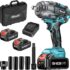 Robustrue Clé à choc sans fil Couple maxi 550N.m, batteries 4000mAh Li-Ion avec chargeur rapide, moteur brushless 21V Clé à choc électrique