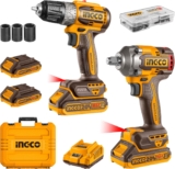 INGCO 20V 1/2&Prime; Clé à Chocs Sans Fil 400NM, Moteur Sans Balais, 2300 tr/min, 20V Perceuse Visseuse 52NM, 2000 tr/min, 22+1 Couple, Lumière de travail LED avec 2 Batteries 2,0Ah et 1 Chargeur CKLI20271E