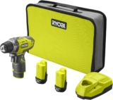 RYOBI Perceusevisseuse 12V 2 vitesses 30 Nm 24 positions mandrin 10 mm 2 batteries lithium 20 Ah chargeur Livrée en sac de transport R12DD220S, Noir, Jaune, Gris