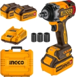 INGCO 1/2&Prime; Clé à Chocs sans Fil 20V, Moteur Sans Balais, 500NM Boulonneuse à Choc Electrique, 2200 tr/min avec 3 Douilles (21/22/24 mm), 2 Batteries 4,0 Ah et 1 Chargeur CIWLI2050