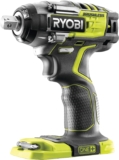 RYOBI – Boulonneuse Électrique Sans Fil 18V ONE+ – 3 Modes 150/200/270Nm, Mode Autostop 120Nm – Emmanchement Carré 1/2&Prime;, Adaptateur Hexagonal 1/4&Prime; – Batterie et Chargeur non Inclus – R18IW7-0