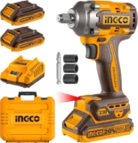 Ingco Clé à Chocs Sans Fil 20V Visseuse à chocs 230NM, 2600 tr/min avec 2 Batteries 2,0 Ah et 1 Chargeur CIWLI20236