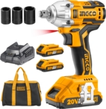 INGCO Clé à Chocs Sans Fil 20V 300NM, Moteur sans balais, 1/2&Prime; Boulonneuse a Choc avec 2 batteries 2.0Ah, 1 chargeur, 3 prises (17/19/21 mm) pour Boulonner et Déboulonner CIWLI2001