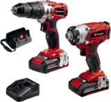 Einhell Kit Clé à chocs TE-CI 18 Li et Perceuse visseuse à percussion TE-CD 18-2 Li – Power X-Change (Contient un chargeur, 2 batteries 2,0Ah et un sac de rangement)