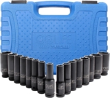 CCLIFE 16 pièces Coffret Douilles longue Douille a choc hexagonale 1/2&Prime; Carré, Cr-Mo 10-32mm convient pour visseuses