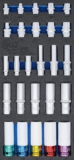 BGS 4147 | Insert de servante d’atelier 1/3 : Douilles, six pans, longue 11 – 22 mm | profil E, E10 – E22 | 6,3 mm (1/4&Prime;) / 10 mm (3/8&Prime;) / 12,5 mm (1/2&Prime;) | 26 pièces